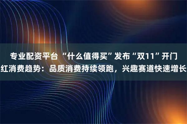 专业配资平台 “什么值得买”发布“双11”开门红消费趋势：品质消费持续领跑，兴趣赛道快速增长